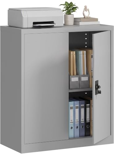 Vinsetto Armario Archivador Metálico 2 Puertas Cerradura 80x40x92,5 cm Gris | Archivador de Oficina, Estante Regulable, Estudio, Sala de Estar
