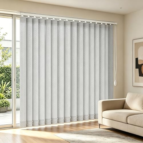 Modern 97mm patio door blinds white fabric, sliding door vertical blinds for large windows 60 90 110 150 170 230 260 290 300cm Cordless Blackout Window Shades(Grey,B170xH110cm)