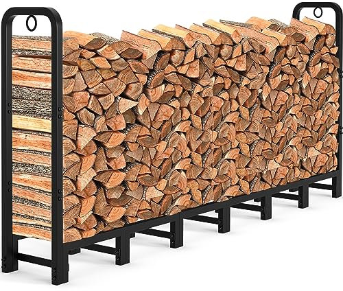Amagabeli 8ft(244cmx36cmx121cm) Outdoor Fire Wood Log Rack for Fireplace Heavy Duty Firewood Pile Storage Racks for Patio Deck Metal Log Holder Stand Tubular Steel Wood Stacker Outside Tools Black