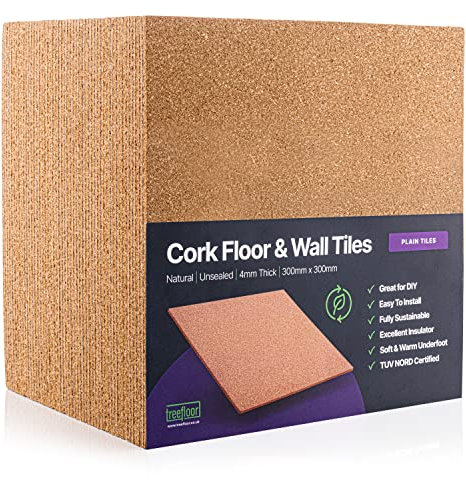 Treefloor Natural Plain Cork Tiles - 300mm x 300mm x 4mm (Pack of 50)