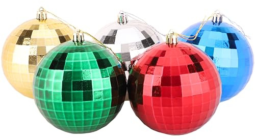 Christmas Concepts® Pack of 5-100mm (4) Christmas Tree Baubles - Shiny Disco Ball Baubles