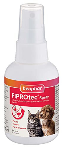 Beaphar – FIPROTEC – Spray au Fipronil dosé à 2,5 mg/ml – Solution pour pulvérisation cutanée pour chiens et chats – Agit contre les puces, les tiques et les poux broyeurs – Flacon de 100 ml