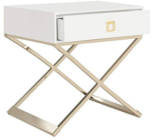 Safavieh Home Zarina Glam White Cross Leg 1-drawer End Table