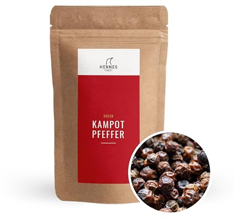 Hennes Finest Kampot Pfeffer Rot - 100g echter Roter Kampot Pfeffer, Roter Pfeffer ganz, Kampot Pepper Rot, Pfeffer für Mühle, Roter Pfeffer Kampot, ganze rote Pfefferkörner, Kambodscha Pfeffer rot