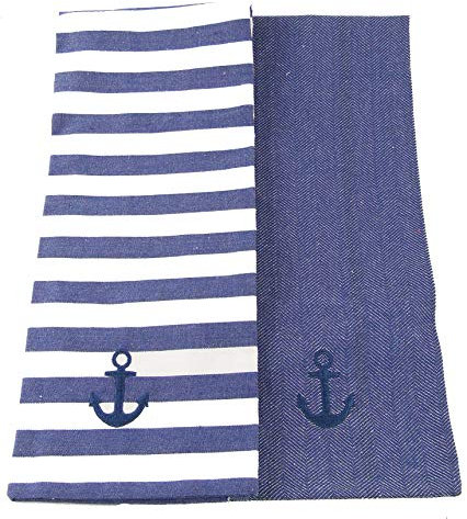 osters muschel-sammler-shop Maritime Küchenartikel ┼ Geschirrtuch 2er Set -oder Tischläufer ┼ Ankermotiv ┼ blau/Weiss (2er Geschirrtuch Set 50x70cm)