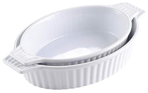 Malacasa, Serie Bake - Juego de 2 platos de horno ovalados (32,4 cm y 36,8 cm), Plato de cocina de porcelana con asas, ideal para lasaña, pasteles, aperitivos - blanco