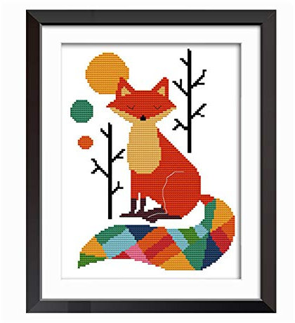 Proumhang 14 CT DIY Stickgarnituren Kreuzstich Tischdecke zum Sticken 2 Stränge Aida Leinwand Gedruckt 22x30cm: Bunter Fuchs