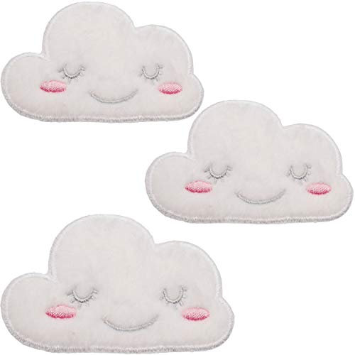 alles-meine.de GmbH 3 Stück Bügelbilder/Applikation/Aufbügler - 3D Effekt - süße weiße Wolke - 7,8 cm * 4,7 cm - Aufnäher/gewebte Flicken - zum Aufbügeln Aufkleben Aufnäh..