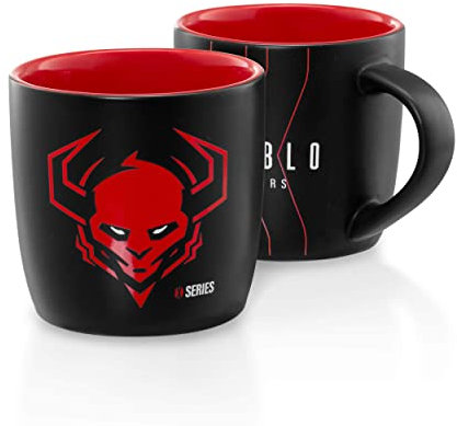 Diablo Keramik Becher Teebecher Kaffebecher Trinkbecher 300 ml 92x85 mm (schwarz-rot)