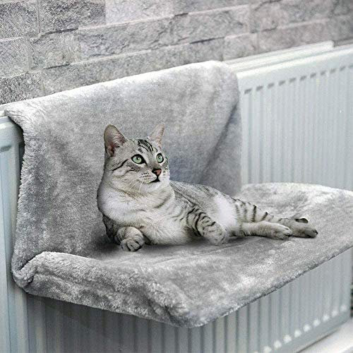 Lit de Radiateur pour Chat 46 x 30 x 25 cm Lit à Suspendre au Radiateur en Peluche Douce Chaude Amovible Lavable Hamac pour Chat pour Chauffage pour Animaux de Compagnie Chat Chaton (Gris)
