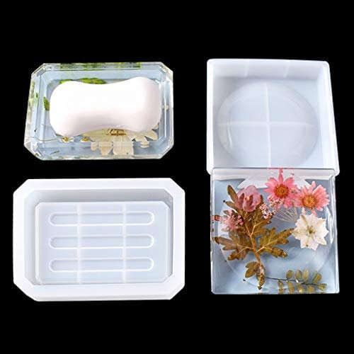 FineInno 2 Pcs Seifenschale Epoxidharz Formen,Quadrat Seifenhalter Silikonformen,Gießformen Epoxid Gussform DIY Soap Dish UV Harz Resin Mold