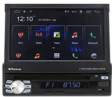 PHONOCAR VM045K Mediastation Android 10.0 DAB+ mit TFT7-Monitor, versenkbar, motorisiert, CD/DVD/USB/Micro-SD-Karte und AUX-IN mit Europa TRUCK Karte im Lieferumfang enthalten