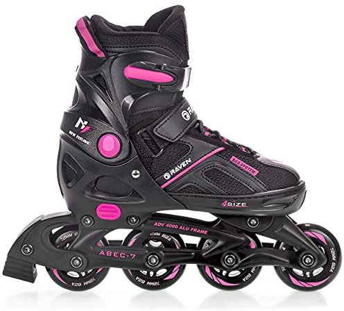 Raven Pulse Inline Skates Inliner für Kinder und Erwachsene OPTIONAL 2in1 mit Schlittschuhen verstellbar (Black/Fuchsia ohne Kufen, 40-43 (25,5-28cm))