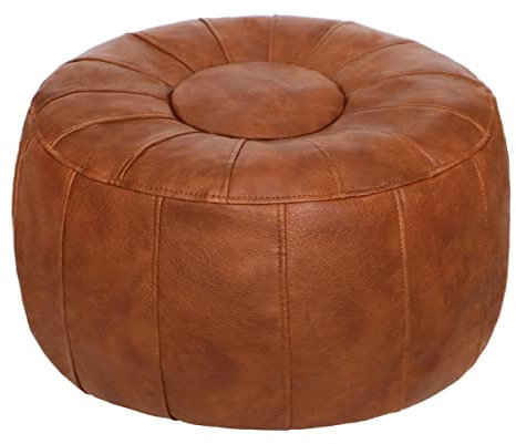 Thgonwid Unstuffed Handmade Moroccan Round Pouf Foot Stool Ottoman Seat Faux Leather Large Storage Bean Bag Floor Chair Foot Rest for Living Room, Bedroom or Wedding Gifts (Light Brown)