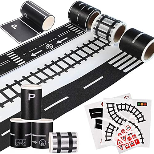YuChiSX 10 Stück Straßenbänder DIY Eisenbahn Straßenverkehrsband Rennwagen Spur Straßenband für Kinder Spielen und Lernen, Verkehrszeichen Aufkleber DIY Masking Autobahn Tape