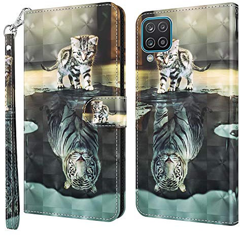 GLANDOTU Handyhülle für Samsung Galaxy A22 5G Hülle Lederhülle (Nicht für A22 4G), [Standfunktion] [Magnet] Flip PU Leder Cover Case Samsung A22 Schutzhülle 5G Samsung A22 Klapphülle (Katze & Tiger)