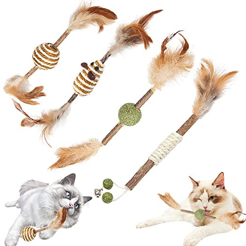 4 Stück Katzenminze Sticks für Katzen,Sisal Ball Katze,Cat Chewing Toy,Kausticks für Katzen,Natural Katzenminze Spielzeug,Matatabi Katzensticks,Katzenminze bälle