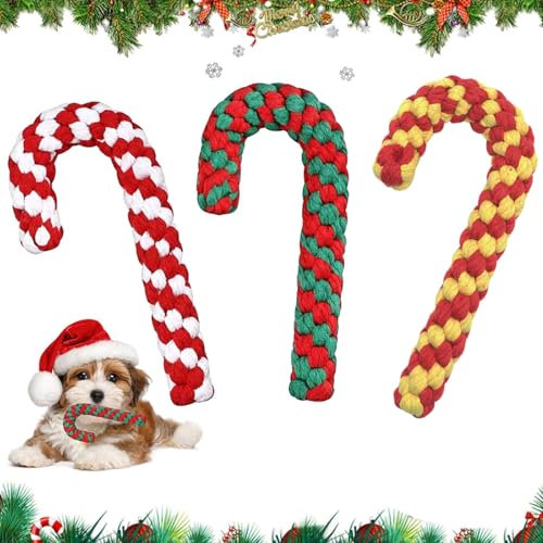 3 Stück Hundespielzeug Kauspielzeug, Hundespielzeug Zuckerstange, Weihnachten Hundespielzeug, Weihnachts Zuckerstangen Seil, Weihnachten Hund Haustiere Kauen, Hundespielzeug Seil für Zahnreinigung (B)