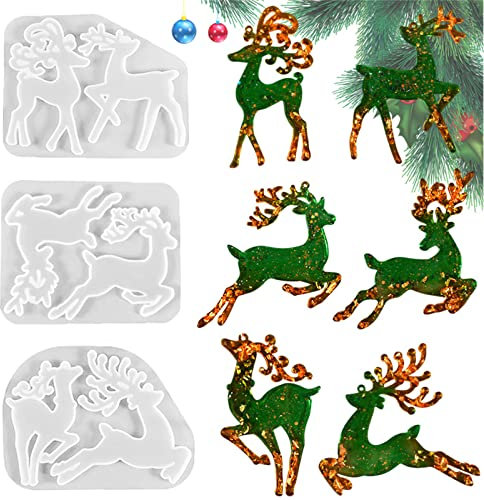 EXQULEG Epoxidharz Silikonform 3 Stück Weihnachten Elch, Christmas Resin Gießform, Hirsch Form für Ornament, DIY Handwerk