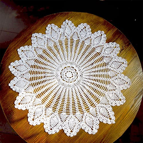 Syfunlv Häkeltischdecke, Handgemachte Häkelspitze Deckchen,rund,Retro,gewebt, durchbrochen für Sofa, Handtuch, Tischdekoration Hochzeit Zuhause Party Dekor (Weiß,75 cm)