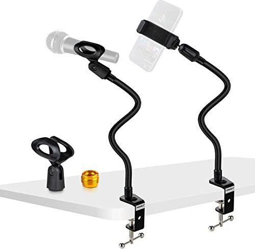 Support de microphone de bureau flexible de 33 cm en col de cygne avec pince de bureau robuste, clip de micro, adaptateur à vis de 9,5 mm à 15,9 mm pour Blue Yeti, Shure, autres micros