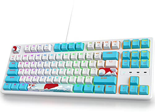 Ussixchare 75% RGB TKL Mechanical Gaming Keyboard, Compact Wireled Keyboard 87 Keys No Numpad Tenkeyless with Linear Red Switches for Windows Laptop PC Gamer (87 Sea/Red Switch)
