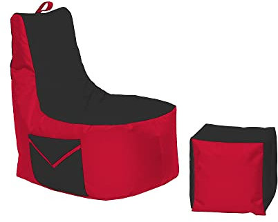 Momiralland Big Gamer Sitzsack mit Lehne Sitzkissen Beanbag BodenKissen Sessel In- & Outdoor geeignet Gaming mit PC Xbox & Playstation (Rot - Schwarz)