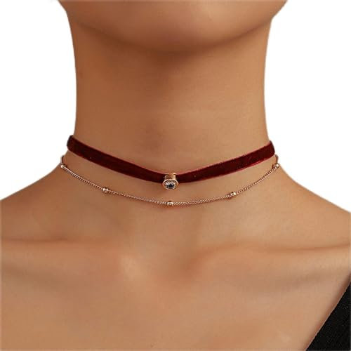 Inateannal Boho Rot Samt Choker Gold Geschichtet Perle Kette Vintage Satinband Halskette Schmuck Für Frauen Und Mädchen Geschenke