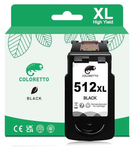COLORETTO 512XL für Canon PG-512XL für Pixma MP230 MP240 MP250 MP260 MX320 MX330 IP2700 Wiederaufbereitete Druckerpatronen für 512 XL(1 Schwarz)
