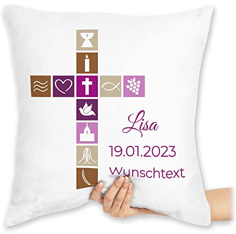 Kissen 40x40 Zierkissen - Taufe - Geschenk Firmung GeldgeschenkTaufe I Geschenke Geld Konfirmation - 40 x 40 cm - Weiß - zur taufkissen taufgeschenke Taufe konfirmations taufgeschenk patenkind