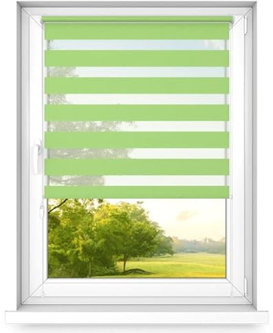 Time4Blinds - Zebra Roller Blind - Day and Night Blinds - Dual Layer Fabric Zebra Window Blinds, Bathroom, Kitchen, Bedroom Blind – 1200x1400mm – Lime – Left-Sided
