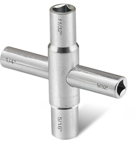 Hanpex 4-Way Sillcock Key Wrench, 1/4, 9/32, 5/16, 11/32, Fits Most Sillcock, Stopcock, Water Spigots, Wall-Hydrant, Control Cabinet and Valves