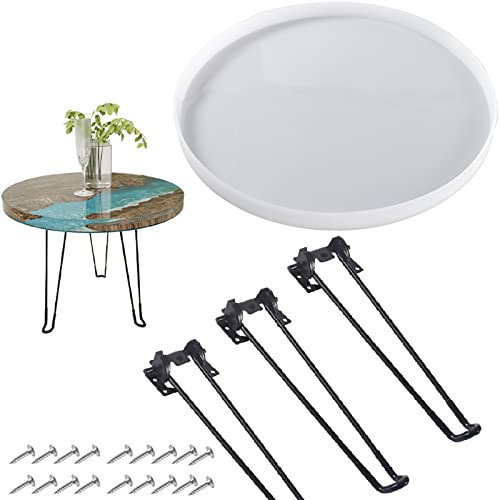 Tischform Epoxidharz Runde 50CM,Epoxidharz Formen Set mit 42CM Tischbeine,Große Charcuterie Board Harzform Tablettform Harz Tischform Epoxy Tischform,für Flusstisch,Charcuterie-Board,Schneidebrett