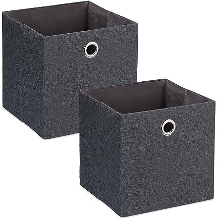 Relaxdays Aufbewahrungsbox, Ordnungsbox aus Stoff, 2er-Set, HBT: 30,5 x 30,5 x 30,5 cm, Faltbarer Regalkorb, dunkelgrau