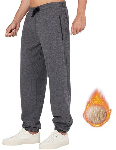 ineepor Jogginghose Herren Baumwolle Thermo Dicke Breite Jogginghosen Baggy Warme Sherpa Gefütterte Weit Gym Sporthosen Winter Track Pants mit reißverschluss Taschen