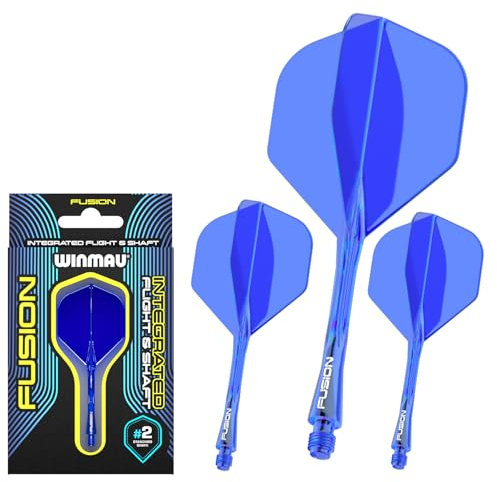 WINMAU Darts Fusion Integrated Flight & Shaft System - No.2 Shape & Design - Blau Farbe, Kurze Länge
