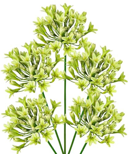 5PCS Kunstblumen Schmucklilie Wie Echt Künstliche Agapanthus Blumen 75CM Länge Frühlingsblumen Grüne Dekoblumen für Blumengesteck Home Resto Büro Dekoration