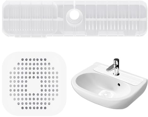 1 Piece Water Retaining Pad and 1 Piece Floor Drain Cover, Faucet Sink Pad, Dry Pad, Silicone Sink Absorbent Pad, Kitchen Splash Pad, Suitable for Kitchen and Bathroom (Transparent Color)