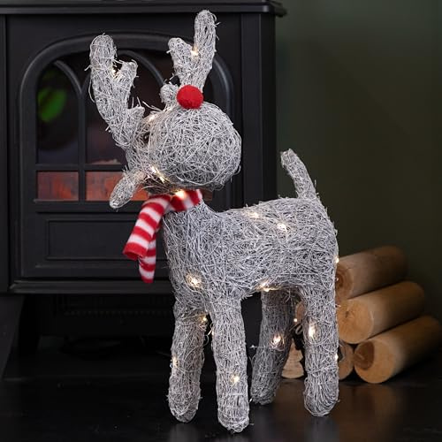 Samuel ALEXANDER 51cm Battery Operated Rattan Woven Blitzen Reindeer with Warm White LEDs