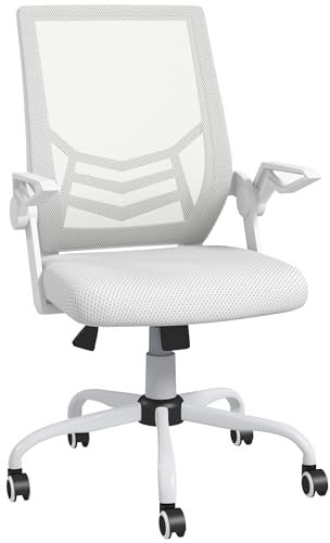 Vinsetto Mesh Office Chair with Flip-up Armrest, Swivel Computer Chair with Lumbar Support, Adjustable Height, Tilt Function for Home/Office, White