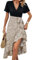IFFEI Sommerkleid Damen Elegant Schlitz Boho Blumenkleid Leichte Knielang Freizeitkleid mit Gürtel Freizeitkleid Aprikose M