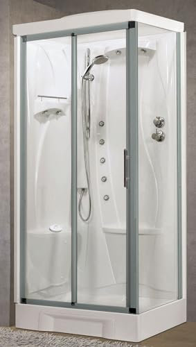 Novellini New Holiday 2P+F Hammam 100x70 cm Cabina Doccia Multifunzione Apertura Scorrevole Seduta Sinistra Miscelatore Termostatico Vetro Trasparente Profilo Silver Idromassaggio Sauna Alto 225,5 cm