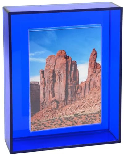 HappyDino Acryl-Bilderrahmen für Wand und Tischplatte, fluoreszierender Fotorahmen mit dekorativer heller Farbe, 12,7 x 17,8 cm, Klein Blau