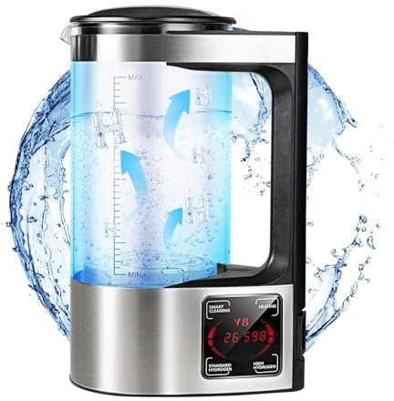 WHIPIN Generatore di ioni d'Acqua ricchi di idrogeno, bollitore da 2 Litri, ionizzatore d'Acqua, Filtro for Bottiglie, Tazza Sanitaria in Vetro con Schermo LED e Funzione termostato
