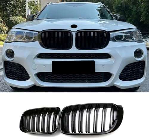 Hengjiayao F25 Nieren Schwarz Kühlergrill für BMW X3 X4 F25 F26 Grill 2014-2018 ABS glänzend schwarz Doppelsteg Kühlergrill (For X3 X4 F25 F26 2014-2018)