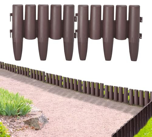MAYTIIMO Lot de 30 bordures de pelouse en plastique aspect bois - 8,4 m - Bordure de tonte - Bordure de parterre - Palissade pour parterre de fleurs - Clôture de jardin (L x H) - 28 x 24 cm - Marron