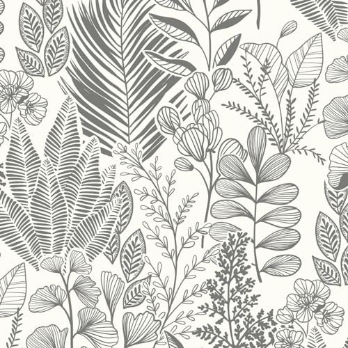 Fiula Feuilles De Papier Peint Autocollant 41CM x 5M Tropical Film Adhésif Pour Meubles En Vinyle Imperméable Pour Salon, Chambre à Coucher Beige Et Gris Amovible