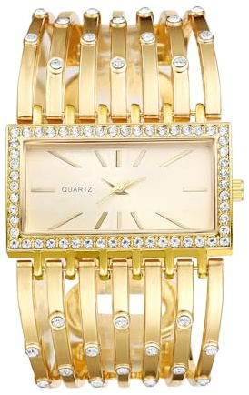 Silverora Uhren Damen Golduhr Eckig: Einfach Gesicht Punktskala Analoge Quarz Armbanduhren Rechteckige Diamant Damenuhren mit Verstellbar Armband Armkette Geschenke für Frauen