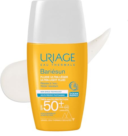 Uriage Bariesun Ultraleichtes Fluid LSF50+ mit Vitamin E - sehr hoher Schutz vor UVA/UVB-Strahlung und blauem Licht - unsichtbares Finish - extrem wasserfest - für empfindliche Haut geeignet - 30ml