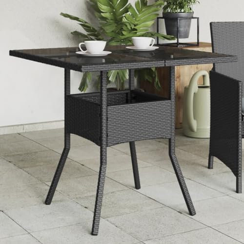 ZEYUAN Gartentisch mit Glasplatte Schwarz 80x80x75 cm Poly Rattan, Gartentisch, Terrassentisch, Esstisch Garten, Gartenesstische, Gartenmöbel, Außentisch - 365521